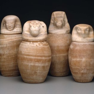The four sons of horus, Image taken from the Museum of Fine Arts Boston: https://www.mfa.org/collections/object/hawk-headed-canopic-jar-146160